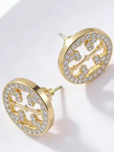 A stylish hollow-out round flower stud earring adorned with diamonds, suitable for daily wear, vacation dates, and other occasions, and also a delightful and exquisite small gift.