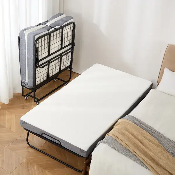 Rollaway Bed, 38 in x 75 in/31 in x 75 in Folding Bed with 5 in Mattress, Twin Size Foldable Bed with Sturdy Metal Frame & Memory Foam Mattress, Portable Twin Roll Away Bed with Mattress, for Adults, Guest