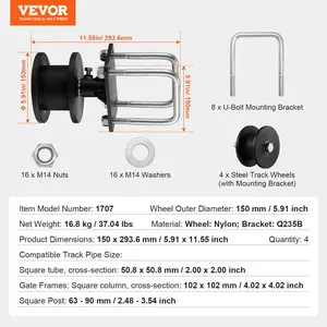 VEVOR Sliding Gate Kit, Rolling Gate Hardware Kit w/ H-Shaped Wheel Groove for Cantilever Sliding Gates and Rolling Door, Sliding Gate Rollers w/ 4 Track Wheels, Heavy Duty Sliding Roller, Black