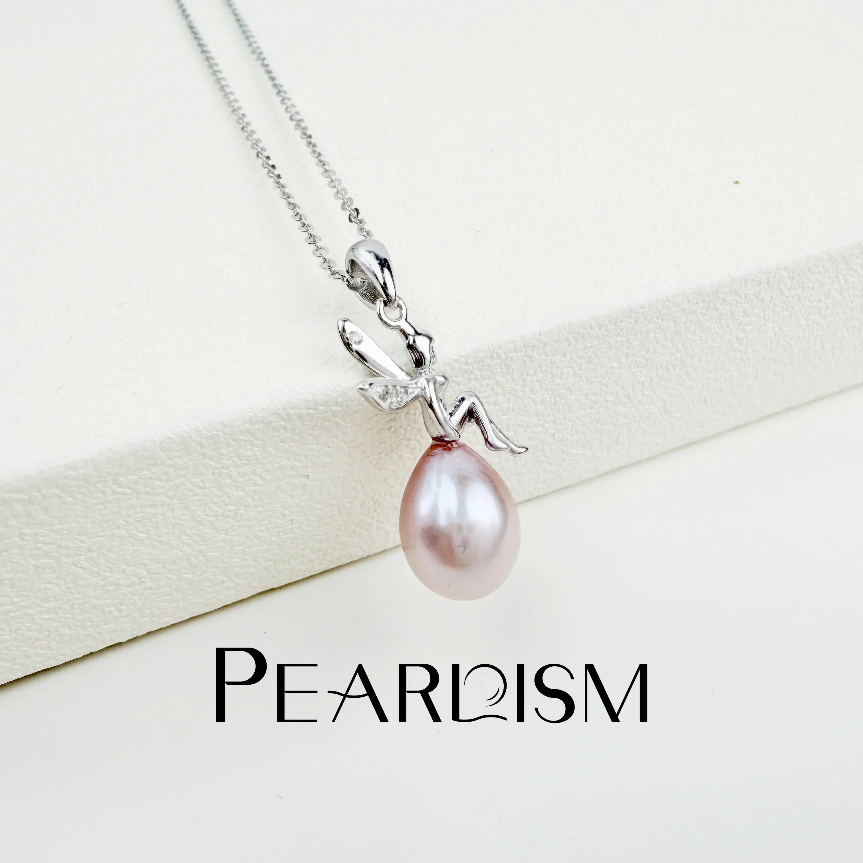 【Adee】PEARLISM Dainty Everyday Teardrop Pearl Pendant | Pink Silver Fairy Design Hypoallergenic-AFSP001