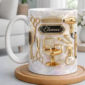 Personalized Hairstylist Coffee Mug 2D Printed 3D Effect Custom Name Ceramic Cup Durable Drinkware for Hairdressers, Cosmetologists, Salon Owners Daily Use Appreciation Gift for Birthday, Christmas Thoughtful Gift Idea