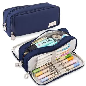 Double Layer Large Capacity Oxford Cloth Pencil Case, Zipper Multi Compartment Stationery Cosmetic Storage Bag, Ideal Gift for Students and Professionals, Stationery Supplies