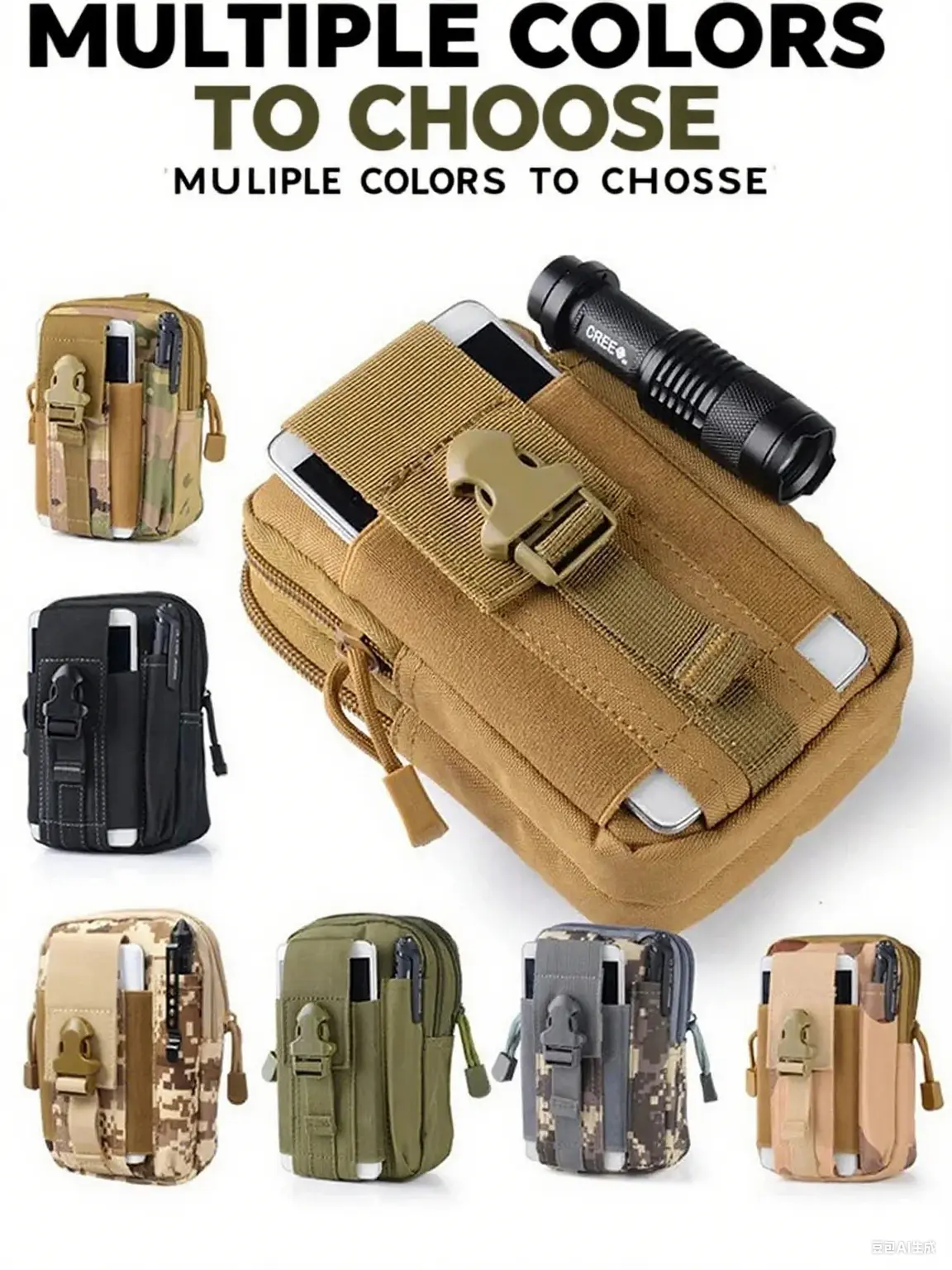 Military Tactical Waist Fanny Pack Molle EDC Pouch Universal Phone Belt Bag For Fishing Cycling Running Everyday Carry Universal Mobile Phone Bag for Both Men and Women, Essential Outdoor Equipment，Daily Portable Toolkit