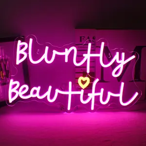 1pc Bluntly Beautiful Neon Sign, Pink LED Neon Lights Wall Hanging Dimmable Light Signs for Bar Bedroom Bathroom Girl Home Decor Lamp, Gifts for Her