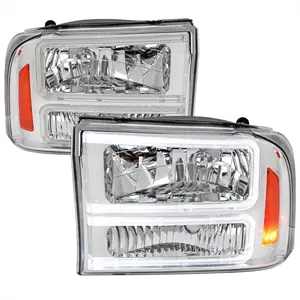 1999-2004 F-250/F-350/F-450/F-550/2000-2004 Excursion Euro Factory Style Headlights with Dual LED C-Bar  (Chrome Housing/Clear Lens)