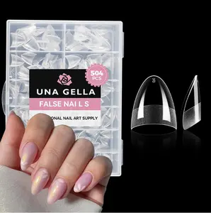 UNA GELLA Short Almond Gel Nail Tips: 504PCS Acylic Nail Tips Almond Shape Extra Short Pre Etched Half Cover 12sizes Salon Quality Soft Press On Nails DIY for Home Nails Extension