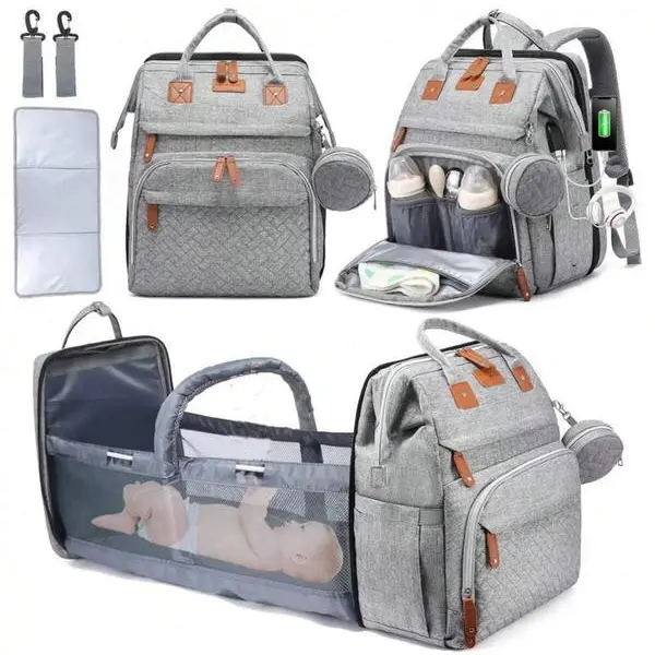 Kabaqoo Cute Mummy Diaper Bag Backpack with Changing Pad & Station, Adjustable Strap, High-Capacity, Lightweight Foldable Fabric, Zipper Closure, Built-In Organizer, Mosquito-Proof Bug-Net, Portable Newborn Travel Baby Gear Gift for Mom
