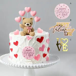 10pcs/16pcs Pink heart Valentine's Day Bear Cake Topper for Valentine's Day Wedding Party Cake Decoration