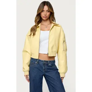 Edikted Women's Zayna Cropped Faux Leather Bomber Jacket