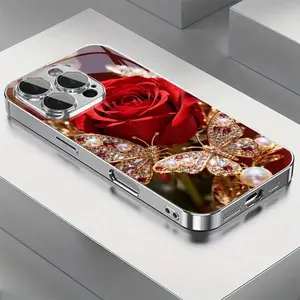 Rose Jewelry Butterfly 2D Pattern glass phone case for iPhone Air 17 16 Pro Max 15 14 PLUS 13 12 11 Samsung Galaxy S25 s24 s23 s22 Ultra FE ,Full Body Protections Shockproof Cover Creativity Fashion 11-16 furry luxury design Black 2025 creative unique