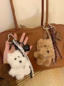 West Highland White Terrier Puppy Pendant - Plush Dog Keychain Bag Decoration, White Scottish Terrier Doll Keychain, Pet Enthusiast Lunar New Year Gift (Compatible With Keychain/Simulated Dog Care Easy).