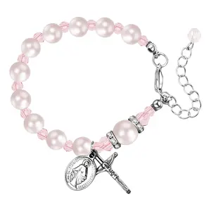 OIDEA Women's Adjustable Slider Pearl Bracelet - Catholic Rosary-Type Jewelry with Cross Motif, Lifelike Details for Faith Followers, Adjustable Slider Bracelets summerwins