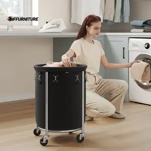 New store discount 1pc Household Round Laundry Basket With Wheels, Rolling Laundry Hamper Organizer, 18.5 Gal., Large Capacity Laundry Cart, With Steel Frame And Removable Bag, 4 Casters And 2 Brakes