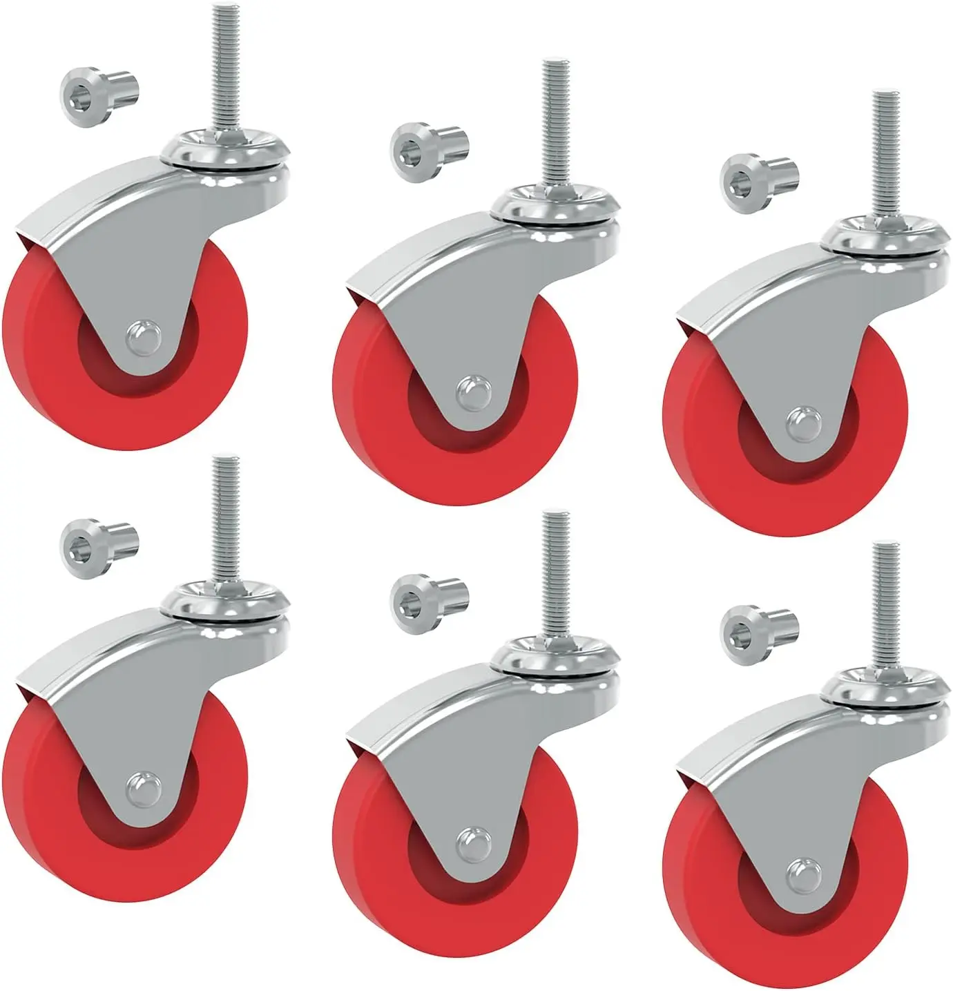 6 Pack 2.5-in Sturdy Swivel Stem Casters, Heavy-Duty 360° Rotation PVC Rubber Stem Wheels with 85 lbs Load Capacity, Abrasion-Resistant Anti-Rust for Creeper Service Tools on Cement Tile Floors, 2.5 Inch