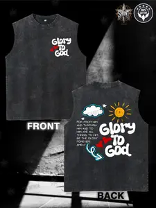 Men's Cotton Sleeveless Cropped Muscle Tank Top - Faith-Inspired Graphic Print "Glory to God" Design, Breathable Washed Fabric for Gym, Running, Beach & Casual Wear, Gym Shirt, Gym Apparel, Motivational Print, Comfortable Fit