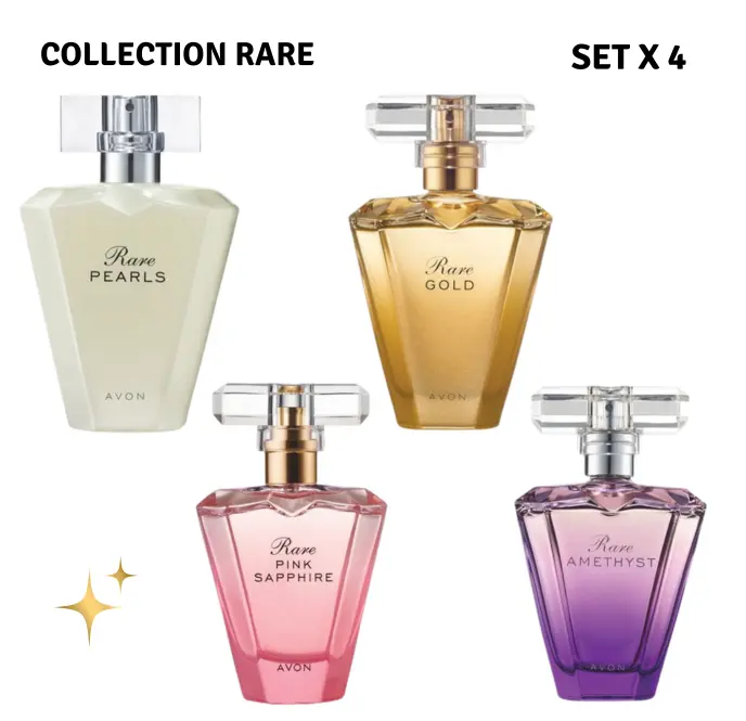 Avon Rare Collection Perfume Set | Rare Pearls, Gold, Pink Sapphire & Amethyst (4-Piece Set)