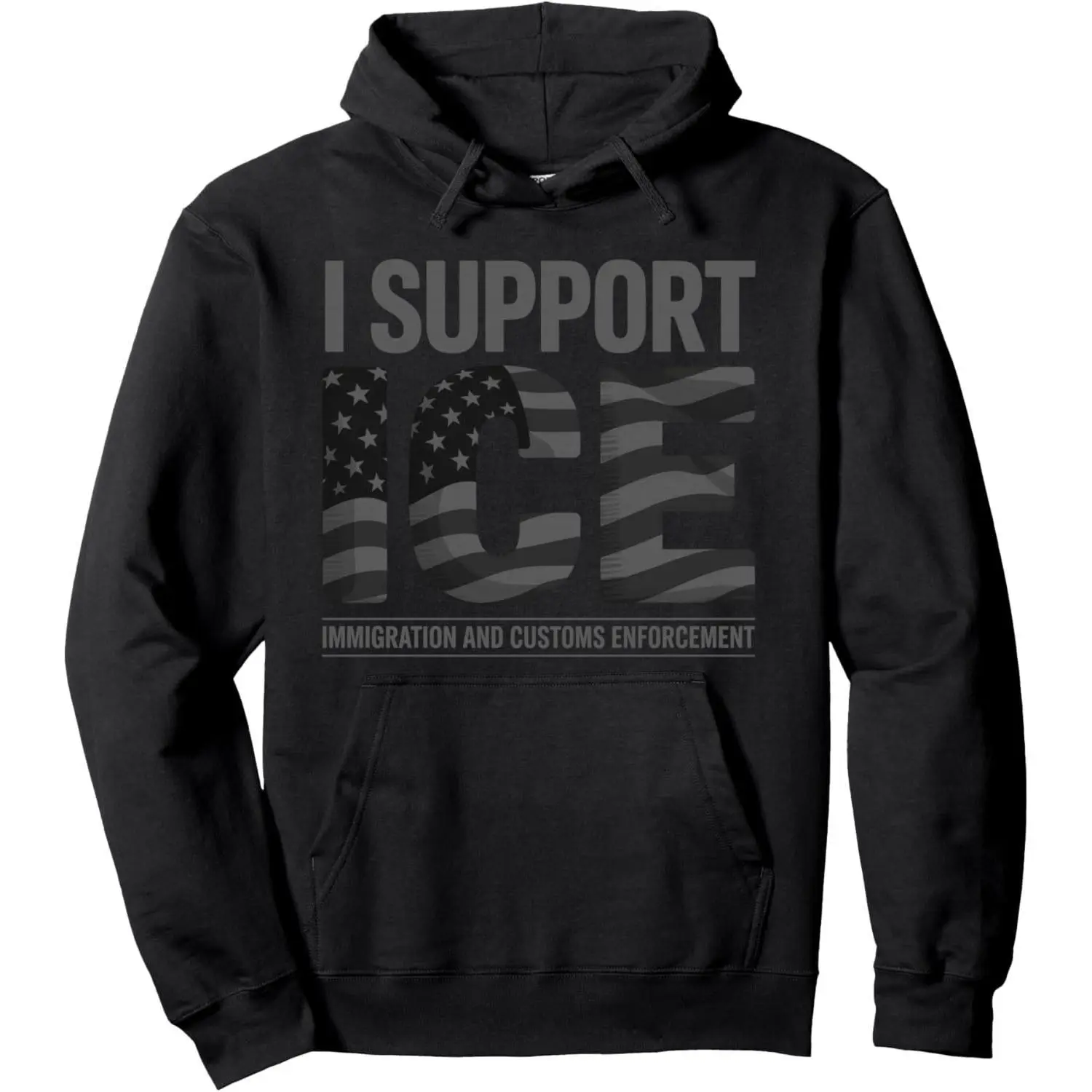 Vintage Unisex Crew Neck Pullover Hoodie - I Support ICE Immigration Officers, American Flag Style, Breathable Fabric, Relaxed Classic Fit, Casual Top, Multiple Unisex Sizes, 1-Piece Polyester Garment