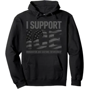 I Support ICE Immigration Officers American Flag Vintage Pullover Hoodie
