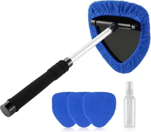 Car Windshield Cleaner Tool Kit with Extendable Handle, Microfiber Towel Pads, Brush, Empty Spray Bottle for Auto Glass Wiper Suvs Rvs & Home Windows (Green,Blue)