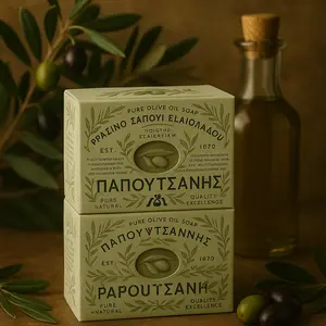 Papoutsanis Pure Greek Olive Oil Soap Bar, Unscented, Hypoallergenic Oliver Soap – 8.8 oz Each – Pack of 4