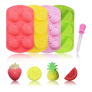 Fruit Shape Baking Mold Candy Molds including Pineapple Lemon Watermelon Strawberry, Ideal for Chocolate, Candy, Cake, Ice Cube & Jelly, Pack of 4 with 1 Dropper. (Fruit Mold)