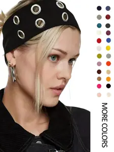 Unisex Punk Metal Ring Wide Zigzag Headband, Hip Hop Rock Style Elastic Hair Band, Breathable Stretch Fabric, Streetwear Festival Accessory, Zig Zag Headbands