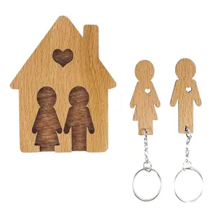 Wooden Couple Keyring Holder Wall Key Pendant Stand DIY Hanging Keychain Gift Car Keychain Accessories For Women Men Hanging Ornament Door Beads Curtain Small Decorative Chains for Hanging