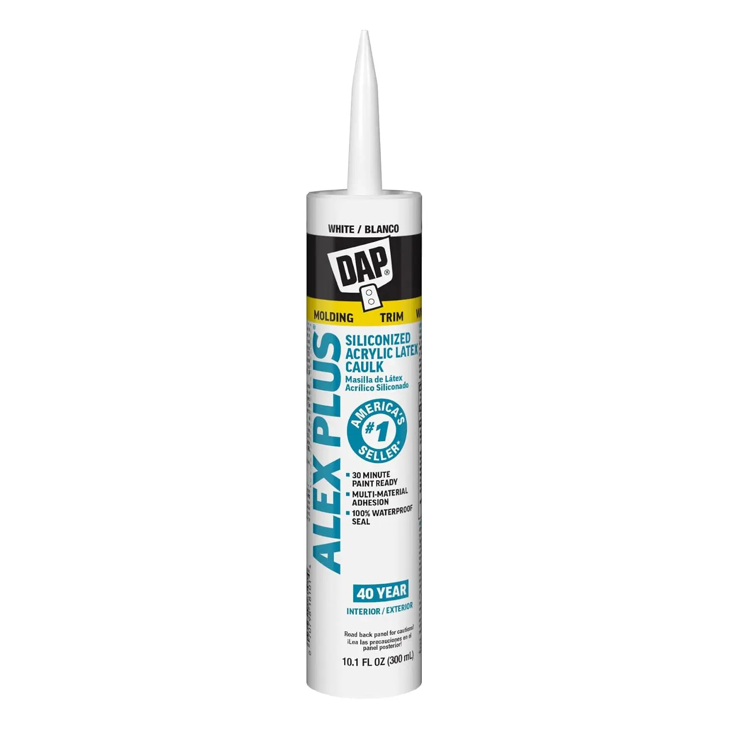 10.1 fl oz White Acrylic Latex Caulk Plus Silicone, Paintable All-Purpose Sealant for Windows, Doors, Trim, Baseboards and Home Repair