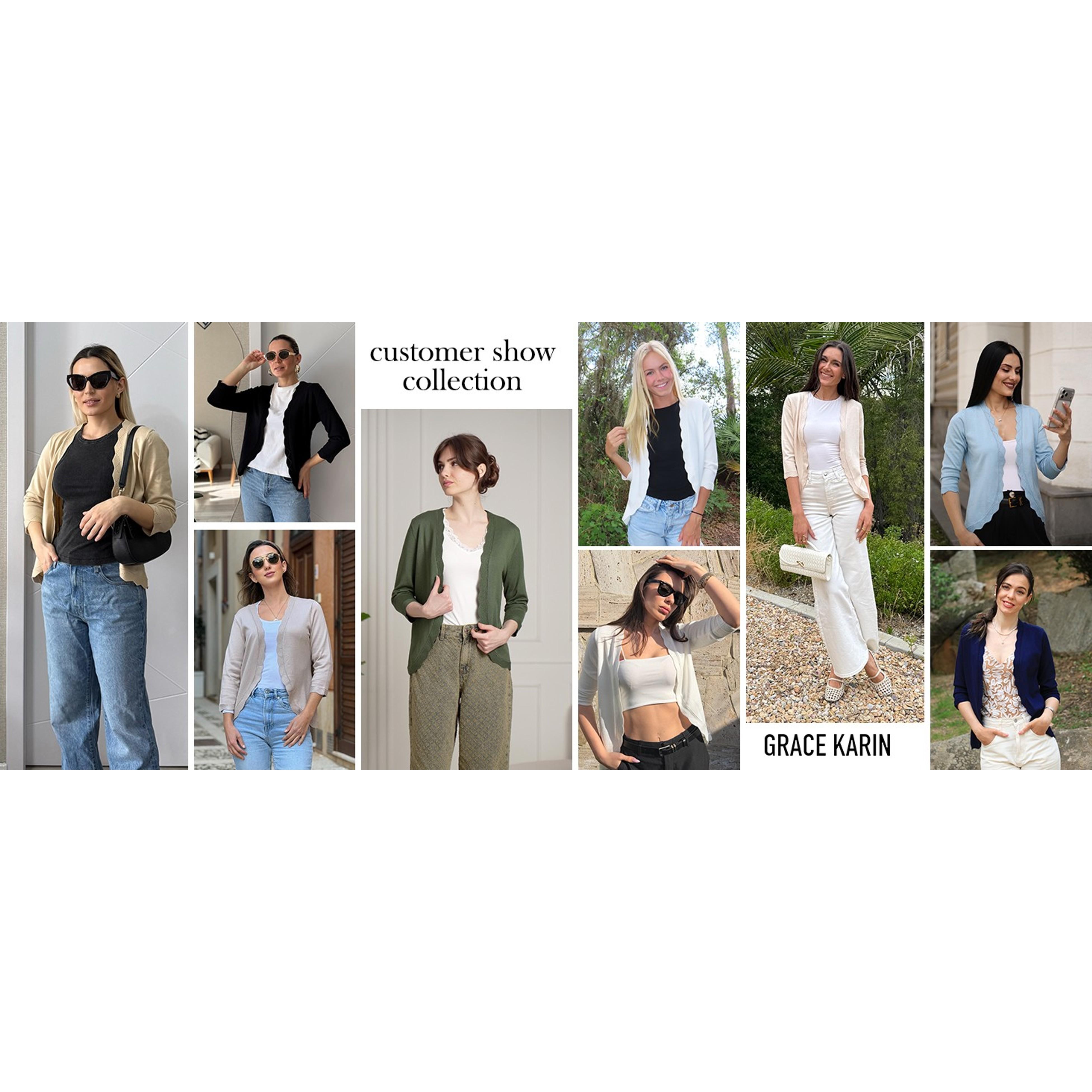 Women Lightweight Summer Cardigans 3/4 Sleeve Cropped Cardigan Sweaters Open Front Bolero Shrug