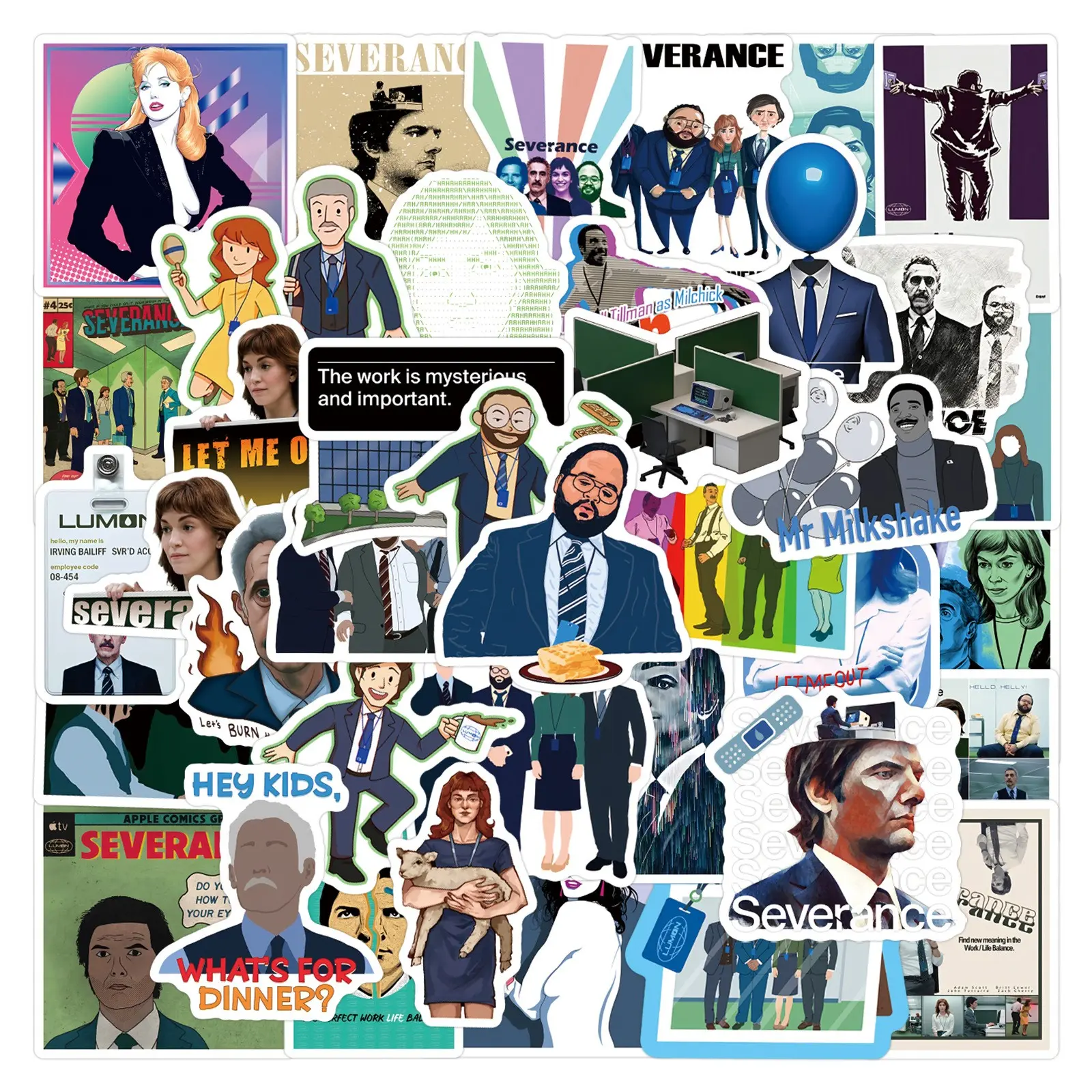55 Cartoon Severance Life Cutting Stickers, Waterproof Decorative Stickers for Planner, Stationery, Water Bottle, Computer