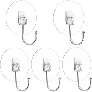 Heavy Duty Self Adhesive Hooks - 33lb Max Transparent Waterproof Strong Adhesive Round Sticky Hooks for Bedrooms Shower Kitchens Offices Doors Outdoor (5-pcs)