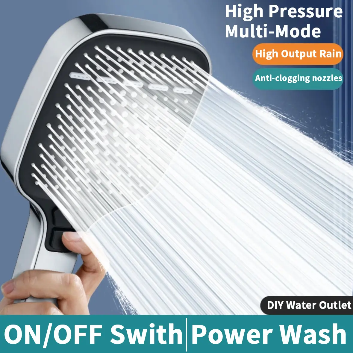 High-pressure multi-mode handheld showerhead&Square large-panel showerhead, power wash, shower head with ON/OFF switch for pets bath with 1.5m hose,shower bracket,Shower, bathroom supplies.