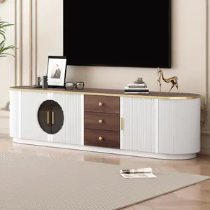 [Bellemave]VIBE HAUS 70.8'' Modern Minimalist TV Stand for TVs up to 80 Inches, Entertainment Center with 3 Drawers and 1 Shelf, Metal Handles and 2 Cabinets for Living room