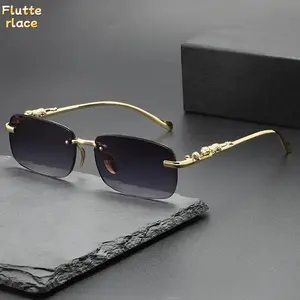 Y2K Retro Rimless Sunglasses Rectangle Square Lens Frameless Shades with Metal Temple Lightweight UV Protection Fashion Eyewear for Men Women Street Style Travel Driving Festival Outdoor Daily Wear summerwins