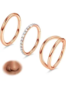 Elegant 3 Pcs Rose Golden Nose Rings Hoops Gentle 316L Stainless Steel Double Hoop Nose Rings for Women Men Hinged CZ Piercing Jewelry Septum Clicker Rings Cartilage Earring Helix Rook Tragus Daith Helix Pierced Ring Jewelry Set