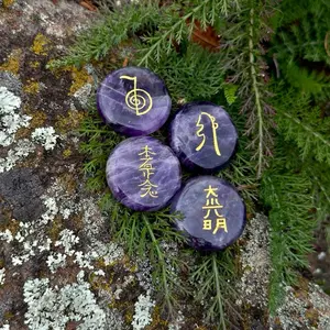 Reiki Healing Palm Crystals - 4 Potent Energy Symbols for Healing Amplification with Optional Copper Palm Rings