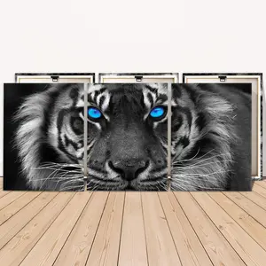 Wooden Framed Canvas Painting, 3 Counts Tiger Pattern Wall Art, Modern Artwork for Home Living Room Bedroom Office Decor