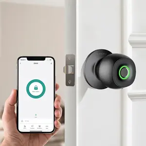 LNDU D500 Smart Fingerprint Door Knob with APP Control, Biometric Keyless Entrance Door Lock with 3 Modes (Privacy/Passage/Auto-Lock), 0.3s Fast Unlock, 100 Fingerprints, Type-C Emergency Charge for Bedroom, Office, Home