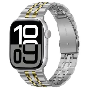 Stainless Steel Band Compatible with Apple Watch All Series 10/9/8/7/6/ Ultra 1/2/3 Classic Black Design Wearable Smartwatch Strap