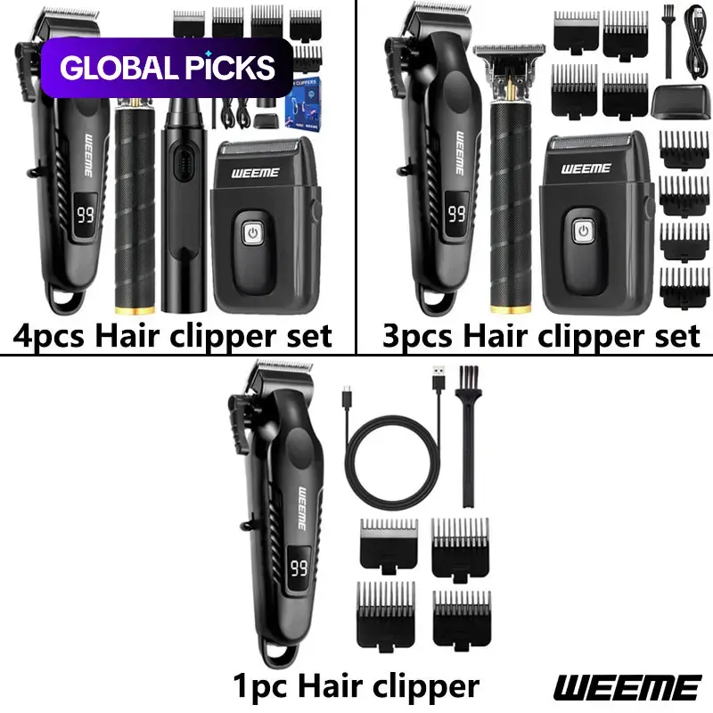 WEEME Men's Hair Clippers Set, Hair Cutting Kits, 1/3/4 Pcs Hair Clipper Kit with Electric Shaver, Nose and Beard Trimmer, Travel-Friendly Cordless Barber Trimmer, Essential for Home Grooming, Perfect Gift #GLOBAL PICKS
