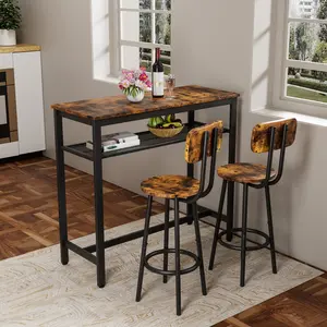 Dining Table Set for 2, 3-Piece Bar Table and Chairs Set, Kitchen Table and Chairs, High Top Table with 2 PU Upholstered Stools, Space-Saving Pub Table Sets for Small Space
