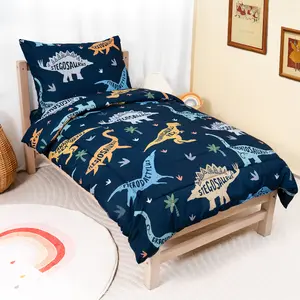 Primlect Toddler Bedding Set, 4 Pieces Cartoon Style for All Seasons, Includes Plush Minky Comforter, Flat and Fitted Sheets, Reversible Pillowcase for Girls and Boys