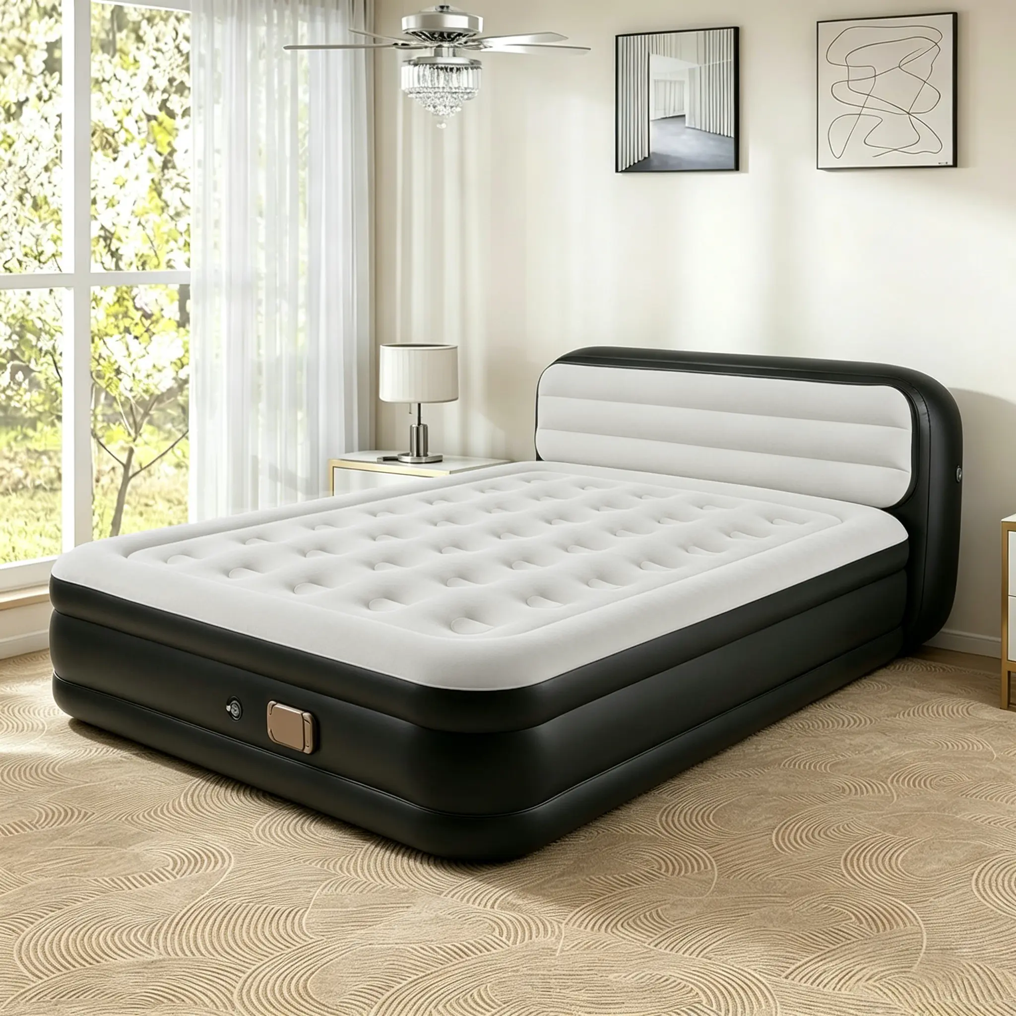 Foldable Rectangular Inflatable Travel Bed with Built-In Lithium Battery Pump, Thick Durable Mattress for Adults & Children, Outdoor Activities/Camping/Sleeping Gear (Sports & Outdoor Essentials), Lawn, Family Gatherings, Enhance Outdoor Experience