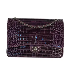 Pre-owned CHANEL Crocodile Crossbody Bags Classic Double Flap Maxi Purple
