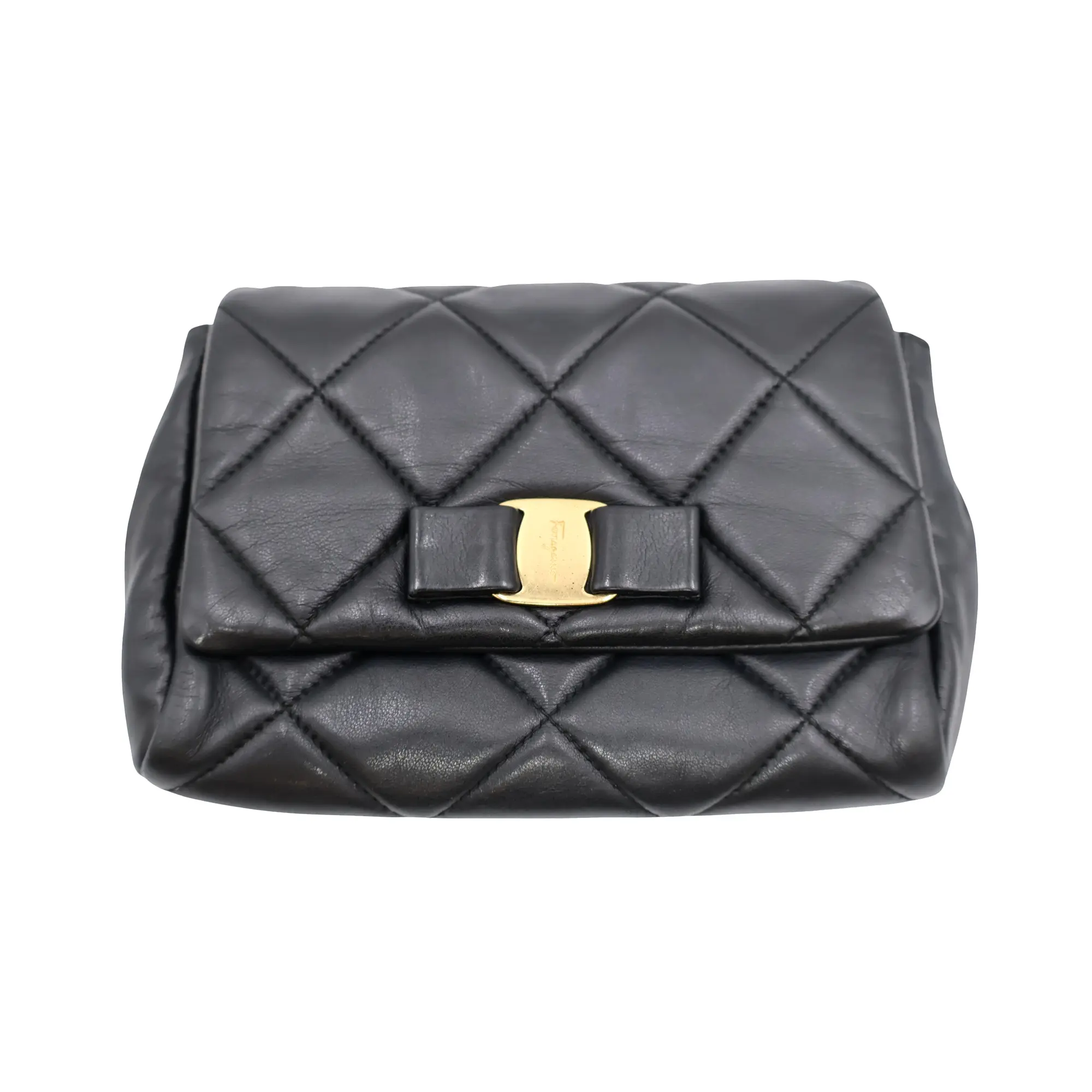Pre-owned SALVATORE FERRAGAMO leather Shoulder Bags Quilted Vara Bow Chain Shoulder Bag (TL0047)