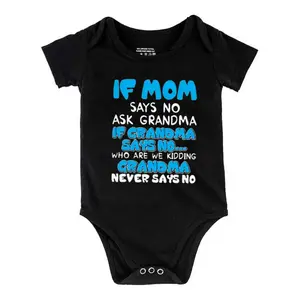 Baby Boys and Girls Cotton Snap Bodysuit - "If Mom Says No Ask Grandma" 1-Print, Casual Short Sleeve Basic Romper, Hand Wash Outdoor Kids' Sleepwear B1108-019