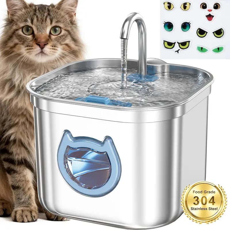 Homtyler Cat Water Fountain 2.2L/74oz, Stainless Steel Pet water Fountain for Indoor Cat & Dog, Quiet Automatic Water Dispenser with Carbon Filtration System for Continuous Fresh Drinking Water