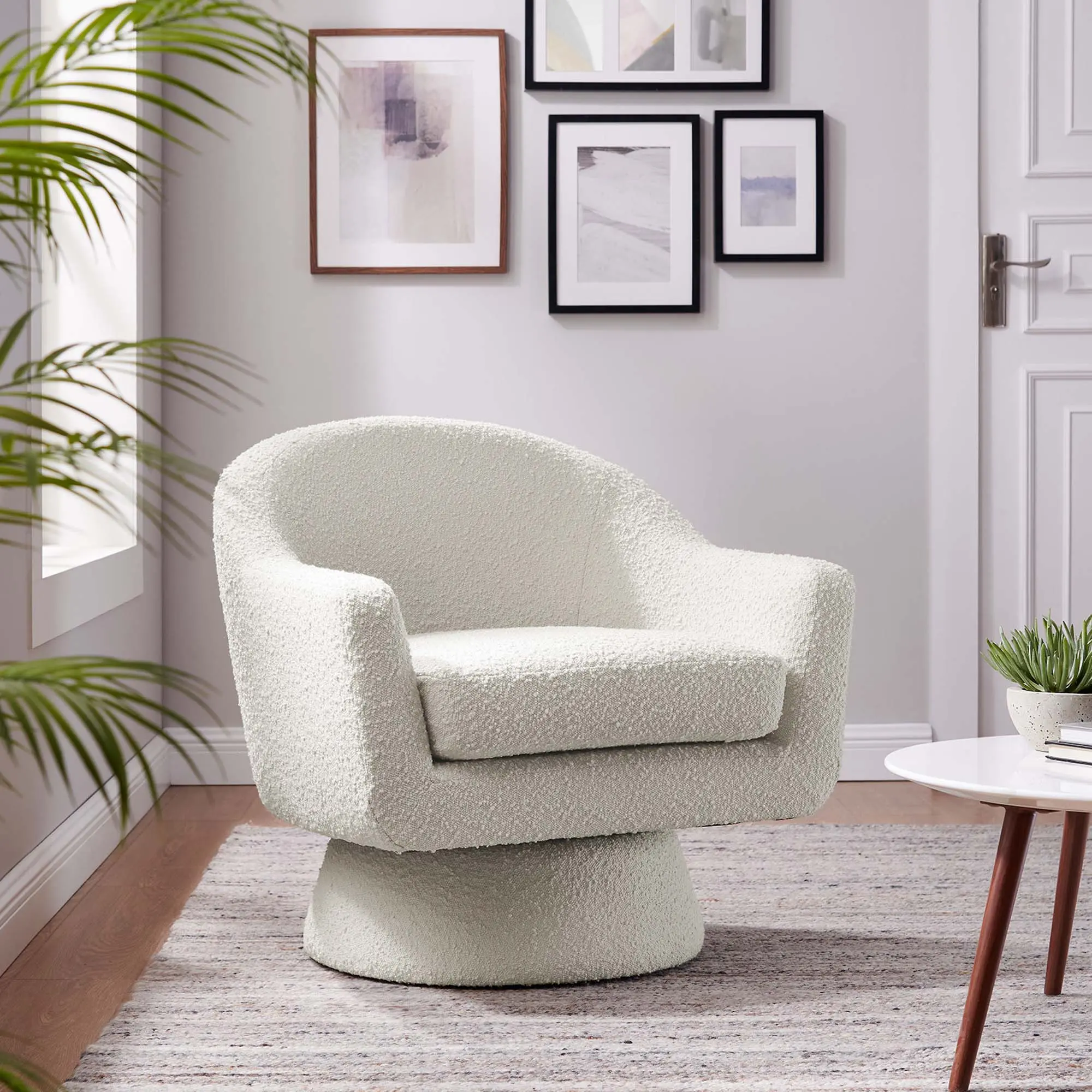 Astral Boucle Fabric Swivel Chair in Ivory Astral Boucle Fabric Swivel Chair in Ivory