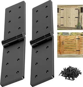 Heavy Duty Gate Hinges, 270° Fold-Flat Adjustable Hinge for Wooden Fence, Barn Door, Shed & Outdoor Gates, Rust-Resistant Black Iron, Easy DIY Installation (2PC, Black)