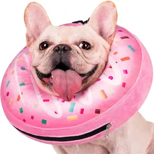 Inflatable Soft Donut Dog Recovery E Collar After Surgery Inflatable Neck Cone Stop Licking for Medium Dogs Like Pug Dachshund Pink